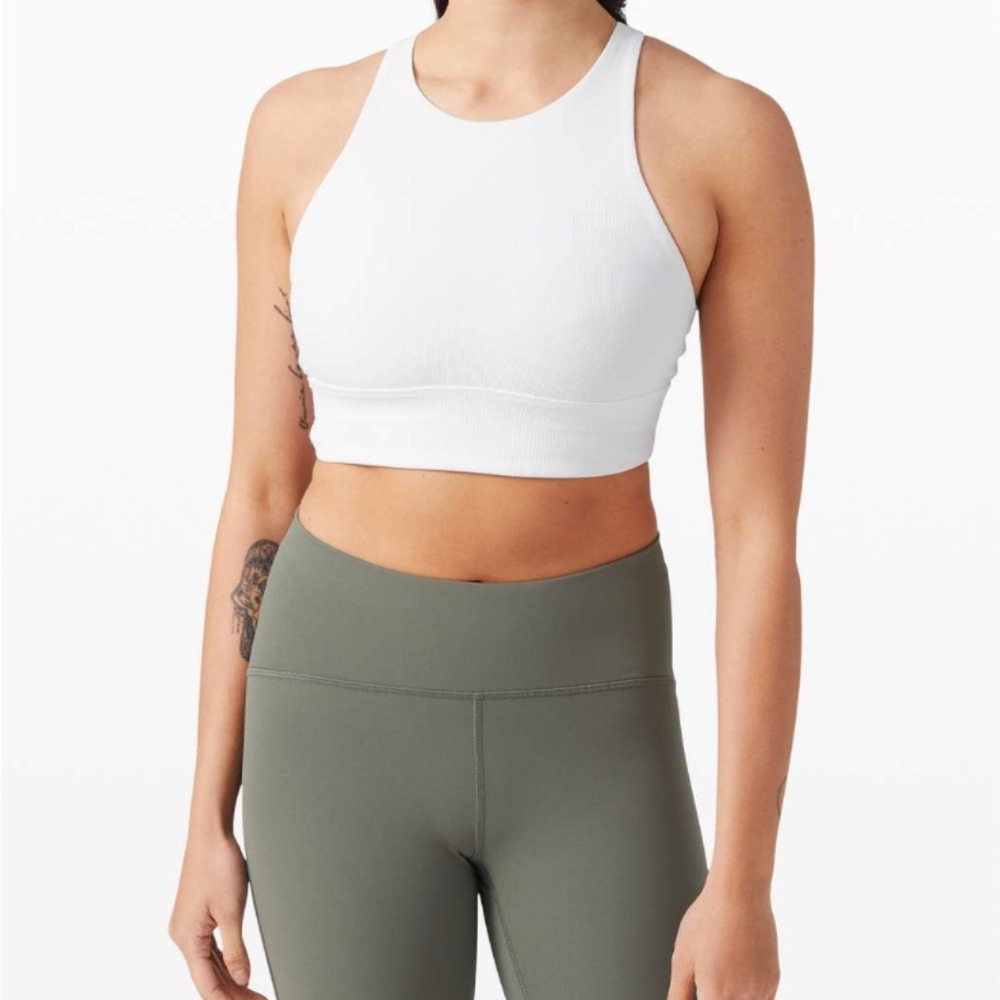 Lululemon Energy Bra High Neck Long Line – White, Size 8 B-D Cups